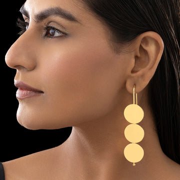 EYRA Earrings Anti-Tarnish Golden Premium Brass Triple Coin Danglers