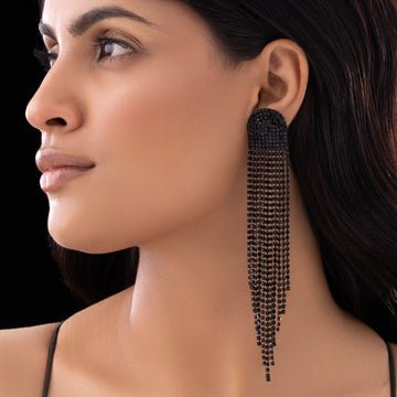 EYRA Earrings Anti-Tarnish D-Shaped Statement Danglers with Rhinestone Tassels