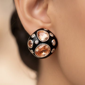 EYRA Earrings Anti-Tarnish Black Enamel Mixed Stones Studded Tops