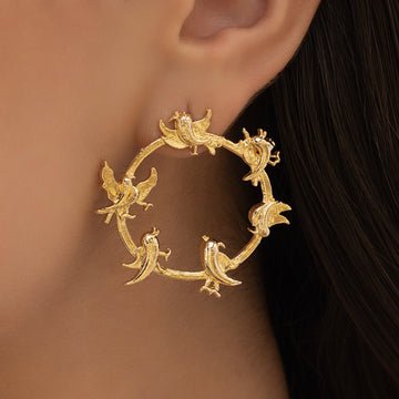 EYRA Earrings Anti-Tarnish Birds Detailing Round Statement Studs
