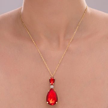 EYRA Necklace Anti-Tarnish Siam Red Drop Crystal Pendant
