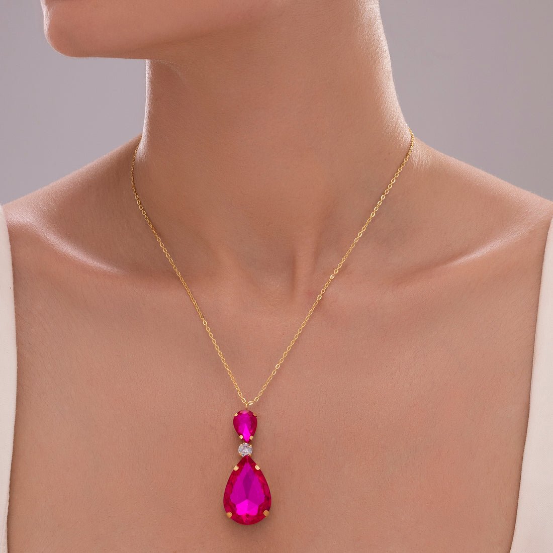 EYRA Necklace Anti-Tarnish Fuchsia Pink Drop Crystal Pendant
