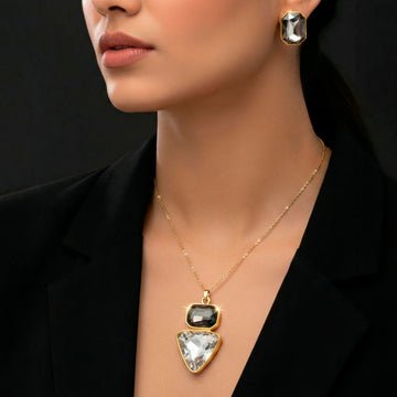 EYRA Necklace Anti-Tarnish Rectangle & Triangle Pendant with Earrings