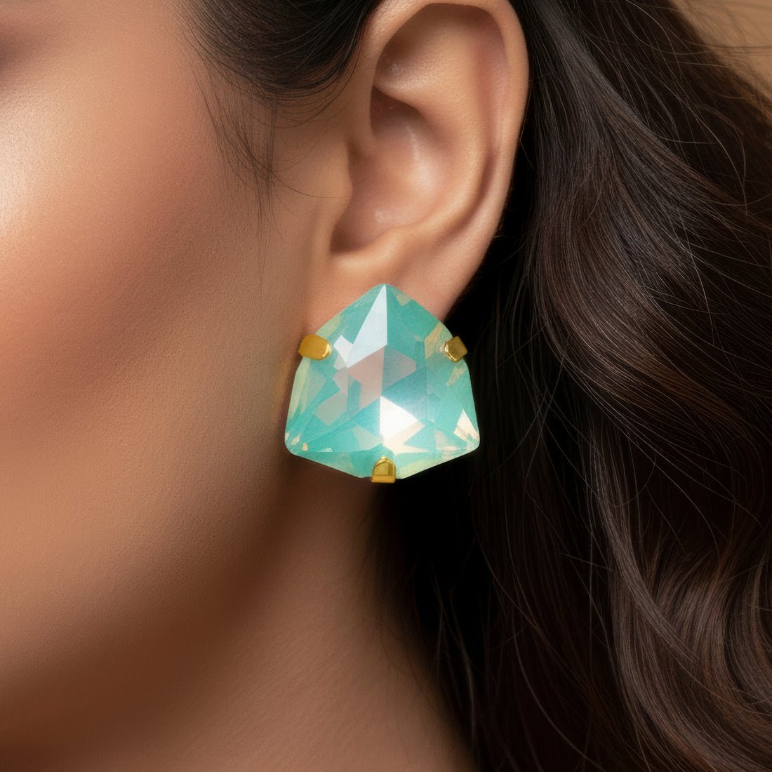 EYRA Earrings Anti-Tarnish Sea Green Trillion Stone Studs