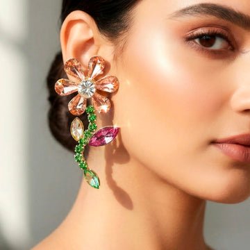 EYRA Earrings Anti-Tarnish Multicoloured Crystal Flower Danglers