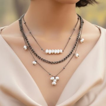 EYRA Necklace Anti-Tarnish Triple Layer Uncut Pearls