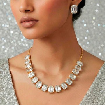 EYRA Necklace Anti-Tarnish Single-Line Crystal Set with Earrings