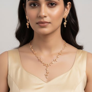 EYRA Necklace Anti-Tarnish Leaves Set With Earrings