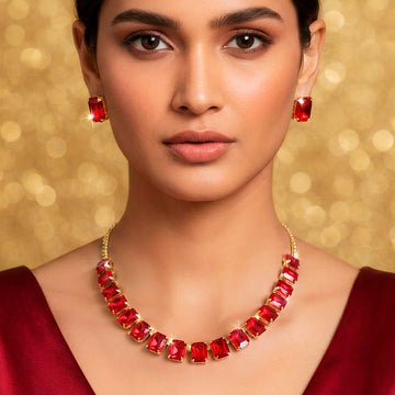 EYRA Necklace Anti-Tarnish Single-Line Crystal Set with Earrings