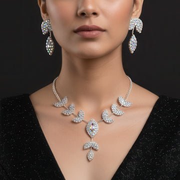 EYRA Necklace Anti-Tarnish Evil Eye Leafy Pattern Set With Earrings