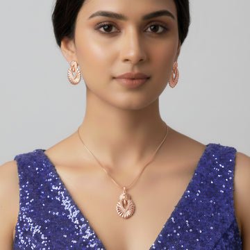 EYRA Necklace Anti-Tarnish Ethnic Embossed Shell Crystal Studded Set With Earrings