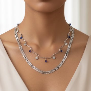 EYRA Necklace Anti-Tarnish Double Layer Chevron Chain with Shell Charms