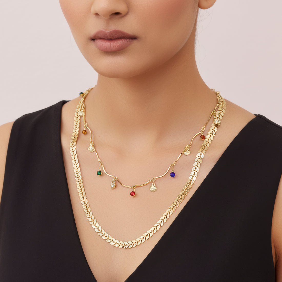 EYRA Necklace Anti-Tarnish Double Layer Chevron Chain