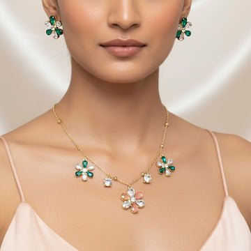 EYRA Necklace Anti-Tarnish Crystal Set With Earrings