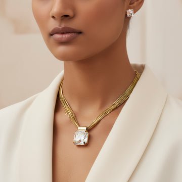 EYRA Necklace Anti-Tarnish Crystal Pendant Set with Earrings