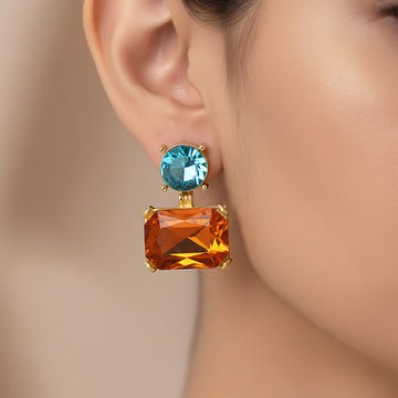 EYRA Earrings Anti-Tarnish Round & Rectangle Crystal Studs