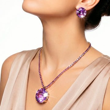 EYRA Necklace Anti-Tarnish Round Crystal Pendant Set with Earrings