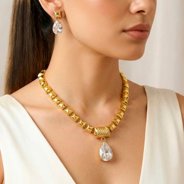 EYRA Necklace Anti-Tarnish White Crystal Set With Earrings