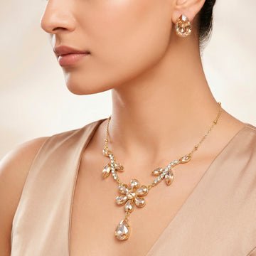 EYRA Necklace Anti-Tarnish Flowery Crystal Set With Earrings