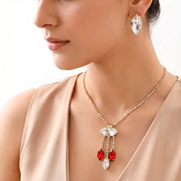 EYRA Necklace Anti-Tarnish Marquise Crystal Tassel Set With Earrings