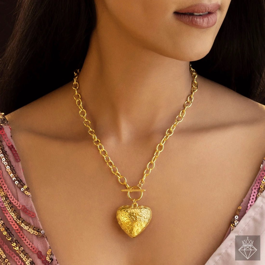 EYRA Necklace Anti-Tarnish T-Lock Puffy Heart Pendant