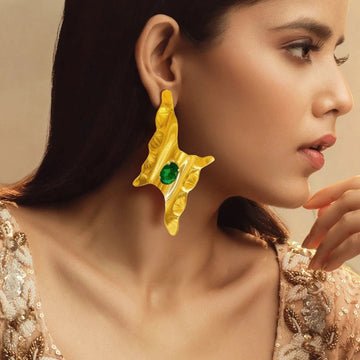 EYRA Earrings Anti-Tarnish Emerald Thunderbolt Studs