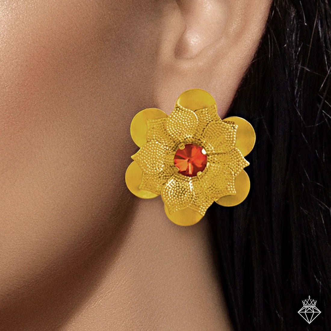 EYRA Earrings Anti-Tarnish Ruby Flower Studs