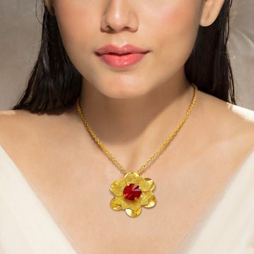 EYRA Necklace Anti-Tarnish Ruby Flower