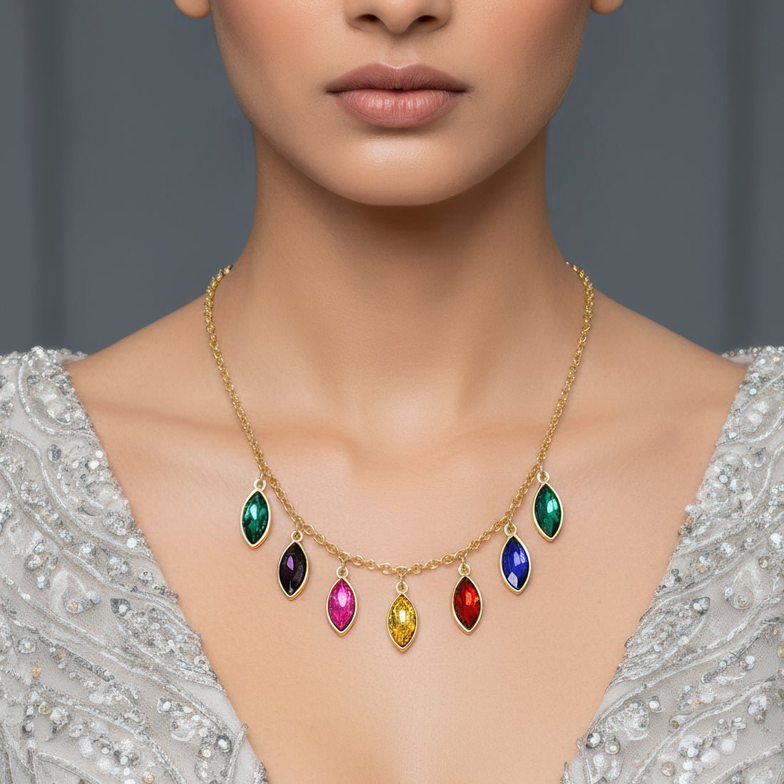 EYRA Necklace Anti-Tarnish Multicoloured Crystal Set With Earrings