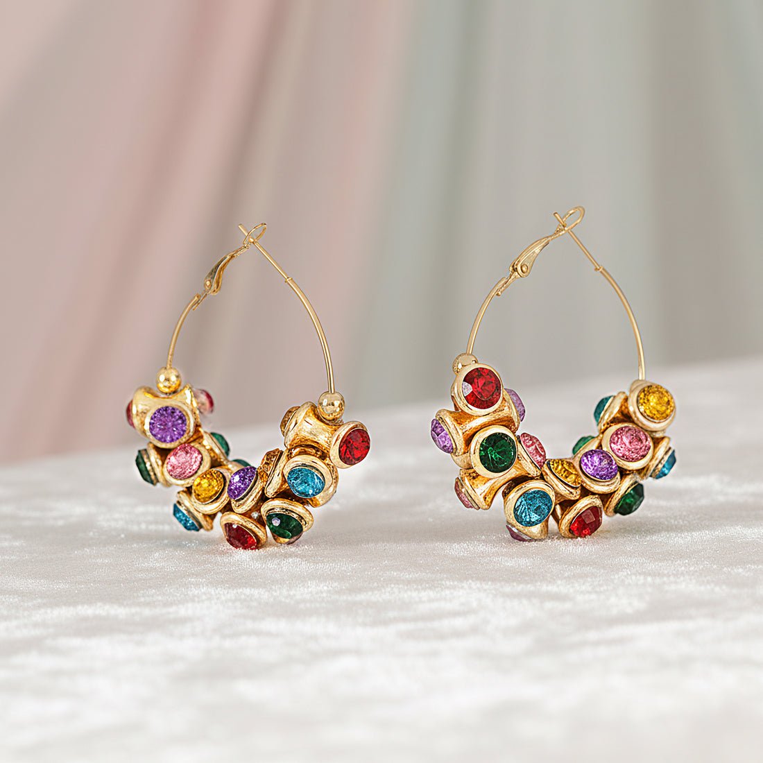 EYRA Earrings Anti-Tarnish Multi-Color CCB Studded Hoops