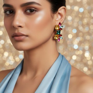 EYRA Earrings Anti-Tarnish Multi-Color Linear Statement Studs