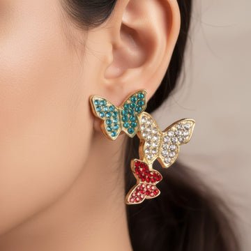 EYRA Earrings Anti-Tarnish Tri-Tone Butterfly Danglers