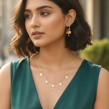 EYRA Necklace Anti-Tarnish Multi-Charm Chain Set With Earrings