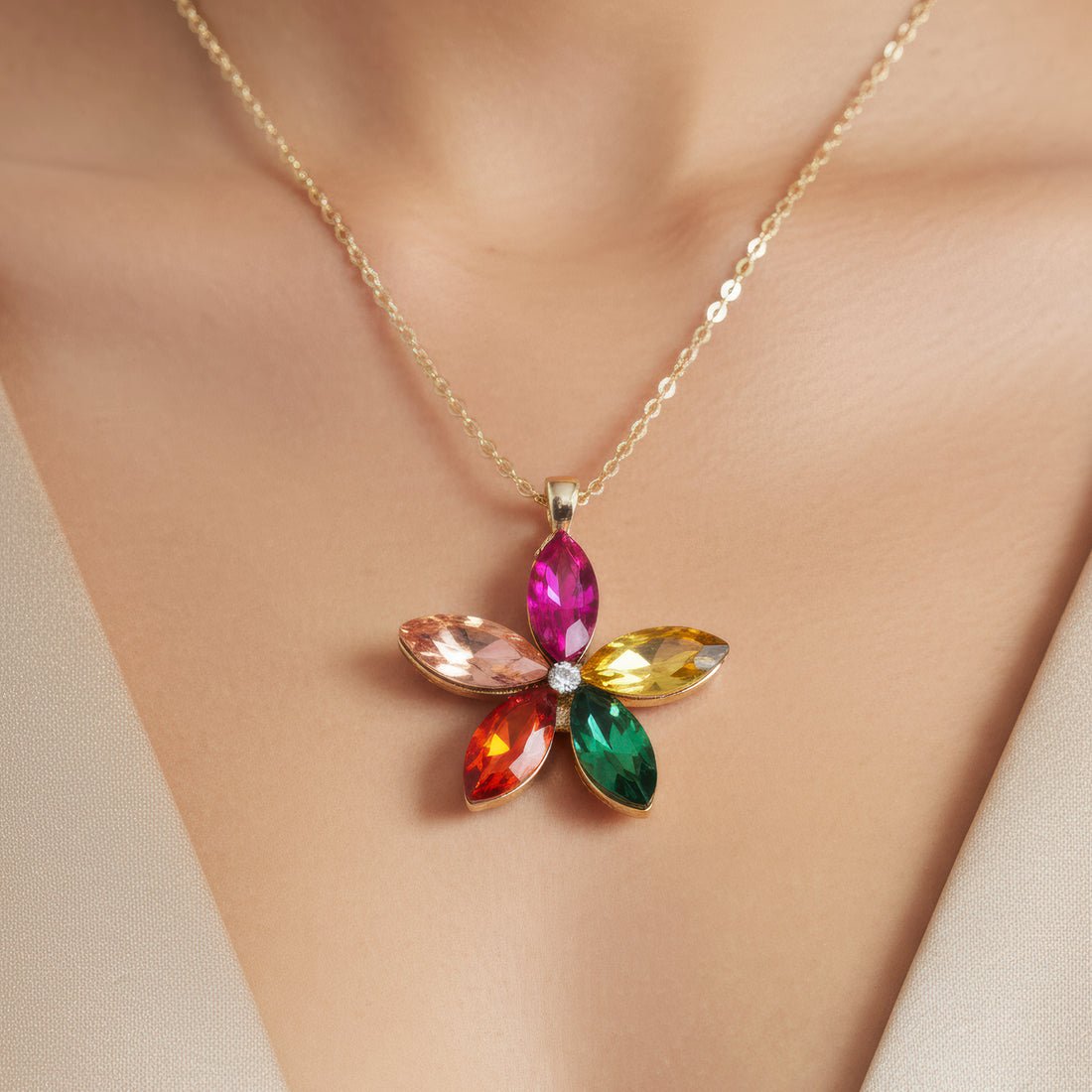 EYRA Necklace Anti-Tarnish Multicolor Crystal Flower Pendant