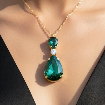 EYRA Necklace Anti-Tarnish Emerald Green Drop Crystal Pendant