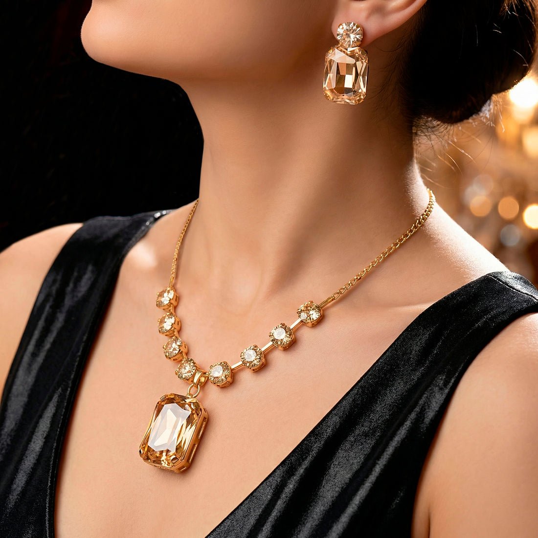 EYRA Necklace Anti-Tarnish Gold Plated Premium Crystal Set With Earrings