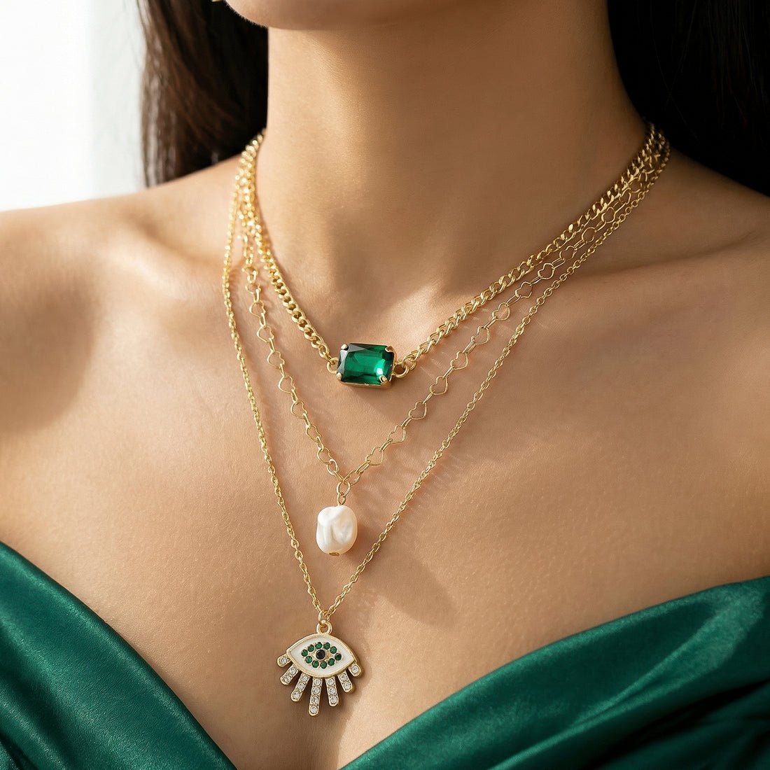 EYRA Necklace Anti-Tarnish Layers Set with Earrings