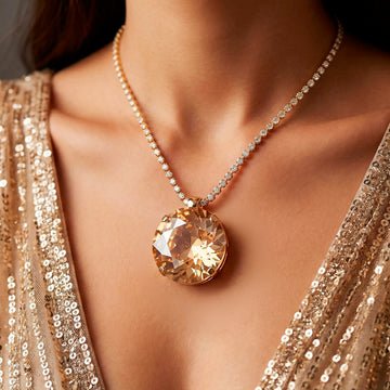 EYRA Necklace Anti-Tarnish Champagne Crystal Pendant Set with Earrings