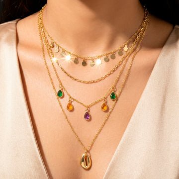 EYRA Necklace Anti-Tarnish Multilayered Crystal Charms