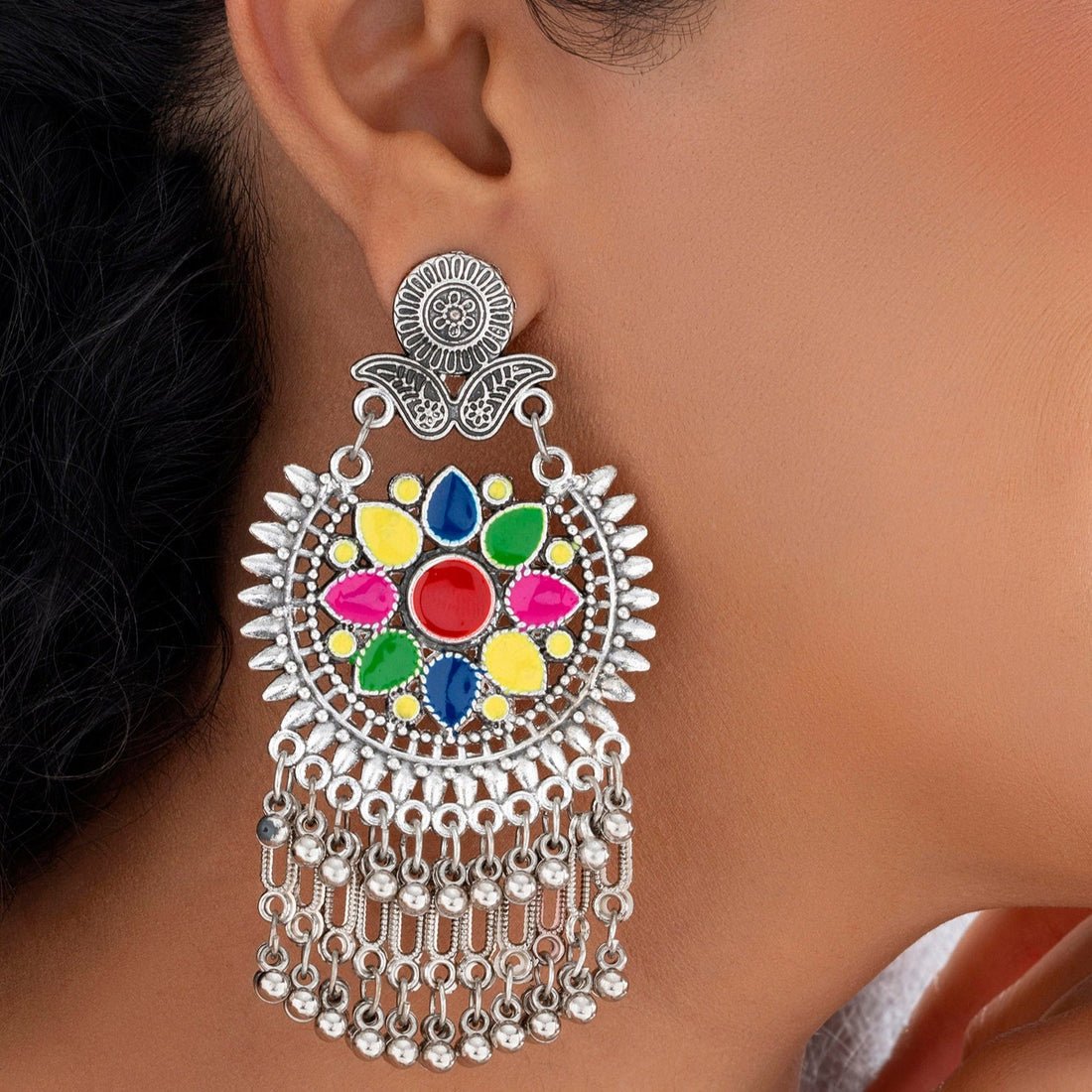 EYRA Earrings Ethnic Enchantment: Exquisite Multicolour Statement Danglers