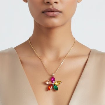 EYRA Necklace Anti-Tarnish Multicolor Crystal Flower Pendant