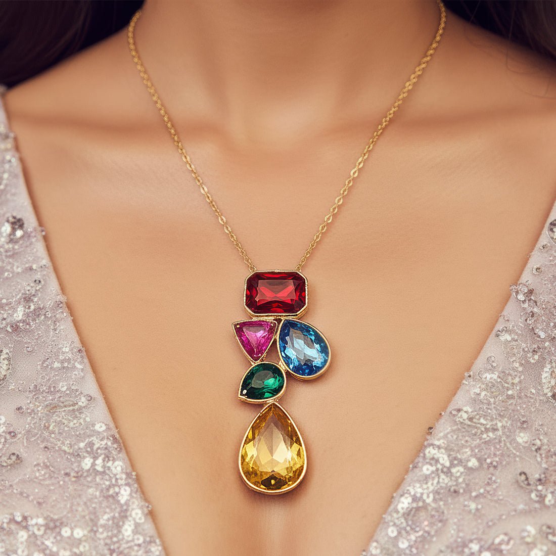 EYRA Necklace Anti-Tarnish Multicoloured Crystals