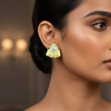 EYRA Earrings Anti-Tarnish Lemon Yellow Trillion Stone Studs