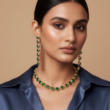 EYRA Necklace Anti-Tarnish Emerald Crystals Set With Earrings