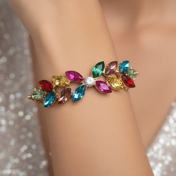 EYRA Bracelet Anti-Tarnish Multi Crystal Leafy-Style Chain (Adjustable Size)
