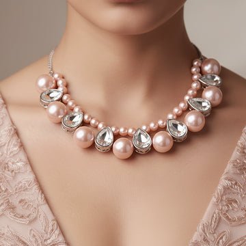 EYRA Necklace Rose Pink Pearl & Crystal Statement