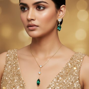 EYRA Necklace Anti-Tarnish Marquise Crystal Set With Earrings