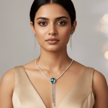 EYRA Necklace Anti-Tarnish Rhinestone Set With Earrings